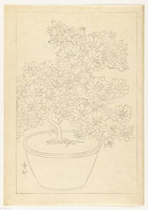 Blommande azalea i kruka av Ohara Koson
