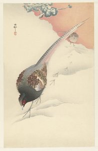 Fasanpar i snön av Ohara Koson