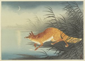 Fox by the Moonlit Water, 1930-tal (trätryck i färg)