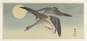 Gäss vid fullmåne av Ohara Koson