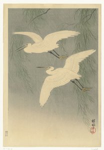 Små hägrar på flykt av Ohara Koson