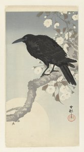 Kråka vid fullmåne av Ohara Koson