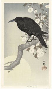 Kråka vid fullmåne av Ohara Koson