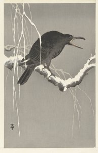 Kråka på snöig trädgren av Ohara Koson
