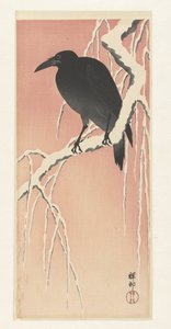 Kråka på snöig gren. av Ohara Koson
