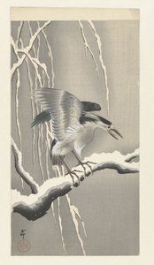 Kvack på snöig gren av Ohara Koson