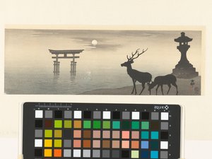 Landskap med torii och rådjur av Ohara Koson