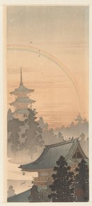 Pagod och regnbåge av Ohara Koson