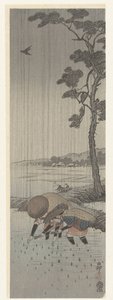 Risplanterare i regnet av Ohara Koson