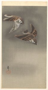 Ringsparvar i snö av Ohara Koson