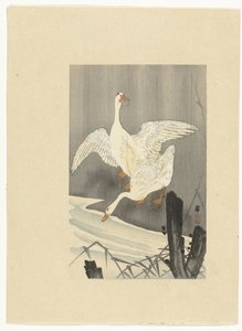 Två gäss vid en flod av Ohara Koson
