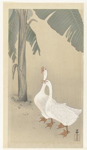 Två gäss vid bananträd av Ohara Koson