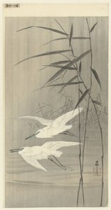 Två hägrar på flykt av Ohara Koson