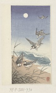 Fåglar vid fullmåne av Ohara Koson