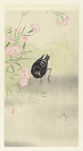 Morhöna vid blommande växt av Ohara Koson