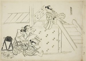 A Woman Nomori (Onna Nomori), nr. 11 från en serie om 12 tryck som föreställer parodier på pjäser av Okumura Masanobu