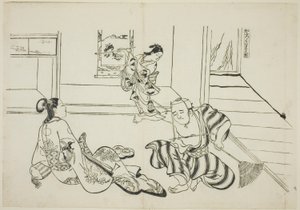 Barnskötare och skallig Tengu från berget Kurama (Kaburo Kurama Tengu), nr. 7 från en serie av 12 tryck som föreställer parodier på pjäser av Okumura Masanobu