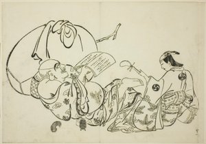 Hotei Reading a Book, nr. 11 från en serie om 12 tryck av Okumura Masanobu