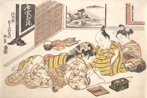 Tallrik från Erotic Book Mounds of Dyed Colors: A Pattern Book for the Boudoir S..., ca. 1736-44. av Okumura Masanobu