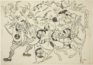 Teikas resa (Taika no michiyuki), från serien "Berömda scener från japanska dockteaterföreställningar (Yamato irotake)" av Okumura Masanobu