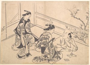 Skådespelaren Ichimura Takenojo liggande på en balkong av Okumura Masanobu