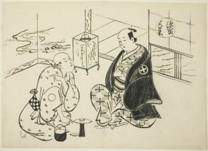 Hahakigi-kapitlet från "The Tale of Genji" (Genji Hahakigi), från en serie Genji-parodier av Okumura Masanobu