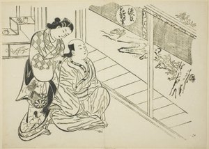 The Hanachirusato Chapter från "The Tale of Genji" (Genji Hanachirusato), från en serie Genji-parodier av Okumura Masanobu