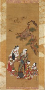 Yukihira och två brinemaidens på Suma, 1700-talet. av Okumura Masanobu