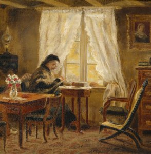 Konstnärens mamma i vardagsrummet, Holskogen (olja på duk)