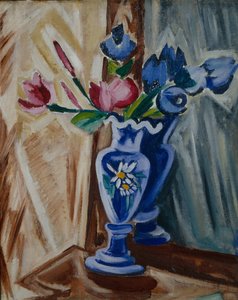 Blå vas med blommor, 1913 av Olga Rozanova