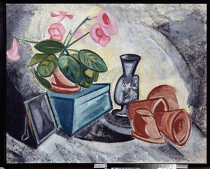 Stilleben med rosa blommor. Målning av Olga Vladimirovna Rozanova (1886-1918), olja på duk