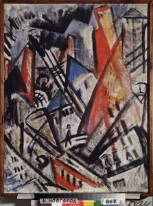En stad. Målning av Olga Vladimirovna Rozanova (1886-1918), olja på duk