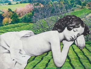 Sleeping Bambino, 2020 (blandteknik på duk) av Olivia Gozzano