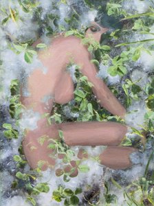 Nudo su polline, 2021 (blandteknik på duk) av Olivia Gozzano