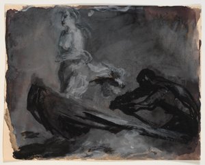 Charons båt. Psyche bärs över floden Styx