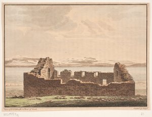 Kyrkruin på Grönland. Illustration för W.A. Grah. Forskningsresa till Grönlands östkust av Oluf Olufsen Bagge