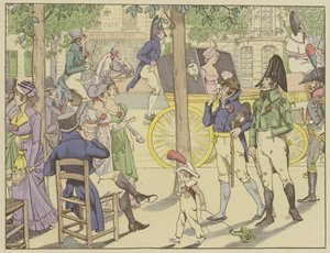 Napoleon upprättar ordningen för Legion dHonneur. Parisare imiterar dess band genom att bära röda nejlikor, 19 maj 1802 av Onfray de Breville Job