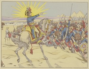 Napoleon inspirerade sina trupper i slaget vid pyramiderna, Egypten, 21 juli 1798
