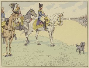 Napoleon granskar den franska armén efter att ha undertecknat fördragen i Tilsit, 7 juli 1807 av Onfray de Breville Job