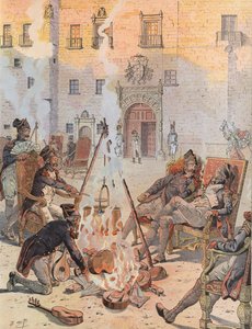 Napoleon ser några av sina trupper koppla av i Burgos