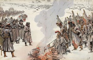 Napoleons ryska fälttåg, bränning av standarderna, 23 november 1812. av Onfray de Breville Job
