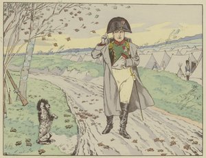 Soldaterna från det gamla gardet tränade sina hundar att hälsa kejsaren, som återvände sina saluter, 1805 av Onfray de Breville Job