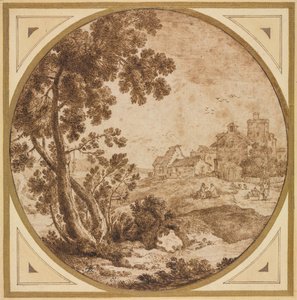 Landskap med byggnader och figurer, andra hälften av 1600-talet.