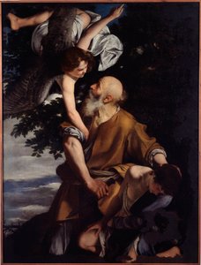 Binding av Isaac (olja på duk av Orazio Gentileschi