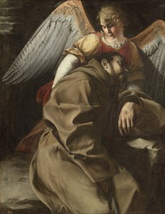 Sankt Franciskus stödd av en ängel, ca 1607 (olja på duk) av Orazio Gentileschi