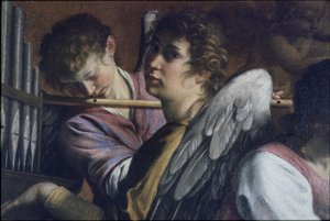 Omskärelsen. Detalj: Artemisia Gentileschi som heliga Cecilia, ca. 1620. av Orazio Gentileschi