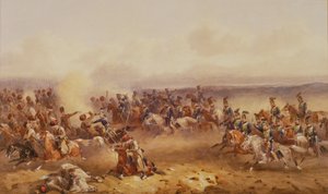 En skvadron av de 10:e husarerna besegrar ryssarna vid Tchernaya, 16 augusti 1855, ca 1890