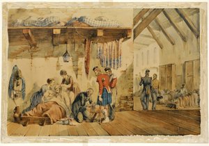 [Barrack] Hospital Scutari, scen med sjuksköterskor och soldater från Highland Regiment, 1854-56