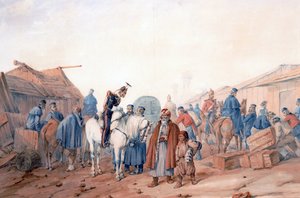 Försörjningsbas för den brittiska armén vid hamnen Balaclava (Balaklava) - Norie, Orlando (1832-1901) - 1854 - Akvarell på papper - 36,3x52,6 - Privat samling