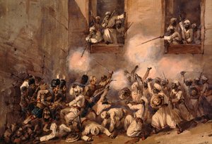 De 93:e högländarna går in i genombrottet vid stormningen av Secundrabagh, Lucknow, 16 november 1857